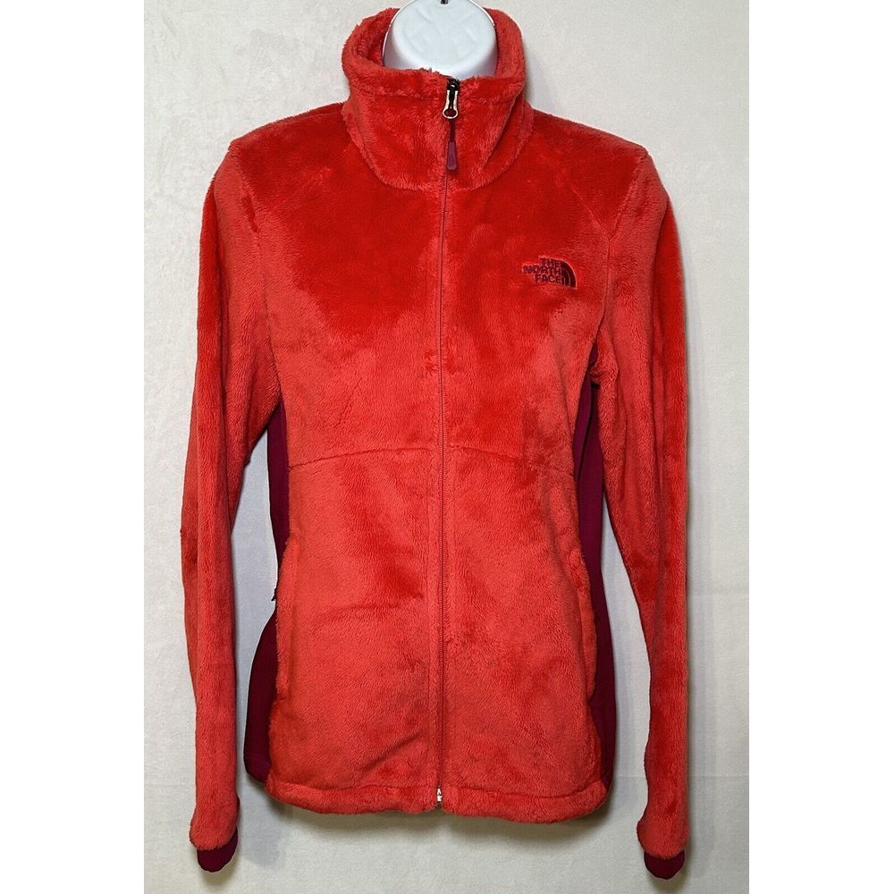 The North‎ Face Women's Small Full Zip Mock Neck Red Fuzzy Fleece Jacket